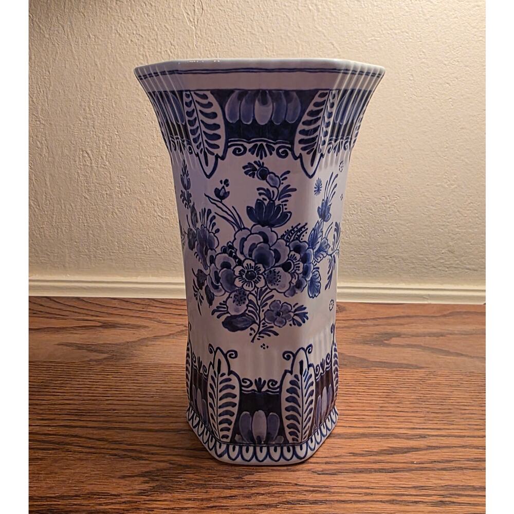 De Porceleyne Fles Royal Delft Hexagon Beaker Vase Blue White 7 In Hand Painted